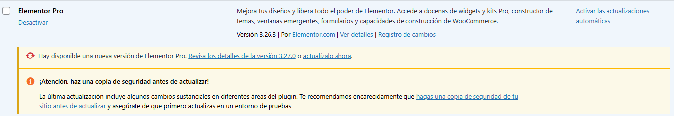 Actualización de plugins en WordPress